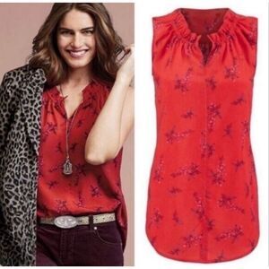 CABI Women’s Red Fierce Floral Sprig Sleeveless Blouse Size Small Style #5222